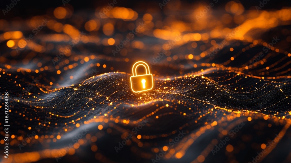Aufkleber illuminating security a lock symbol above a web of connections in digital space