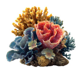 Vibrant coral reef ecosystem underwater marine life colorful isolated on transparent background