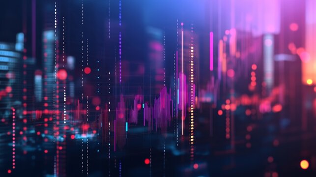 Dynamic forex trading analysis abstract chart visualization financial market digital art urban environment aesthetic concept