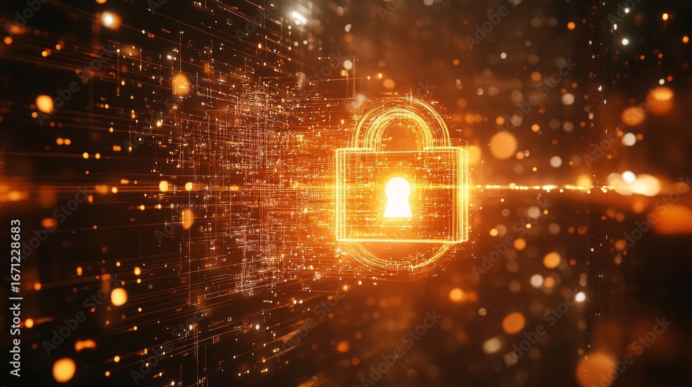 Aufkleber securing digital assets a glowing padlock in a virtual environment interactive animation with futuri