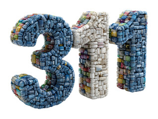 Artistic display of colorful number 311 in creative environment isolated on transparent background