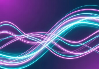 Naklejka premium Abstract neon light trails in swirling patterns with purple and teal colors