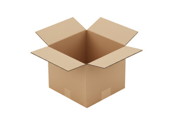 Isolated Open Brown Cardboard Box, Four Flaps Showing the Empty Interior of Container
