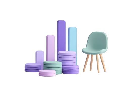 Pastel-colored bar graph with stacked circles and a chair - Powered by Adobe