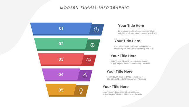 Modern funnel infographic template with 5 options