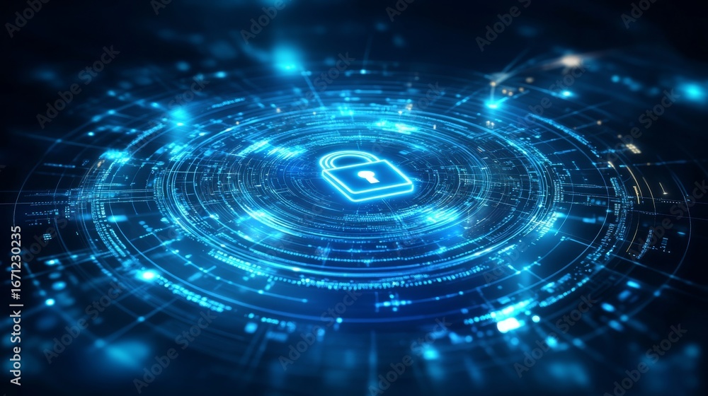 Aufkleber secure your future holographic lock icon surrounded by a web of information in a digital environment