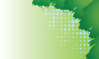 Abstract green gradient background with halftone dots and grunge paint splash texture design 
