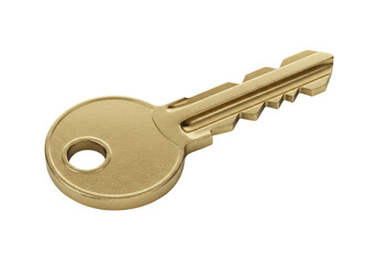 Isolated Door Key in Gold Finish for Access and Security on a Light Backdrop