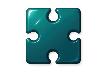 Glossy teal puzzle piece symbolizing problem-solving, teamwork, and connection, standing out against transparent backdrop