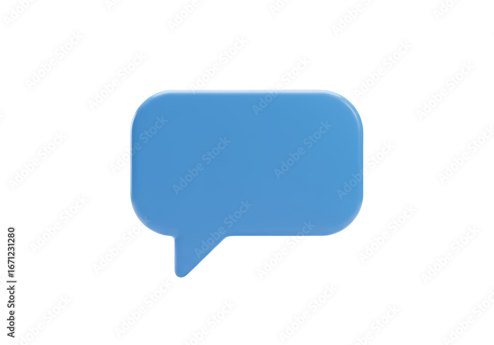 Poster isolated speech bubble icon for communication in blue with rounded corners and a tail icon