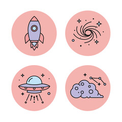 Fototapeta premium Outerspace icons on circles