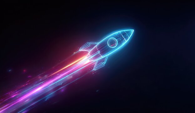 Glowing rocket illustration, futuristic design