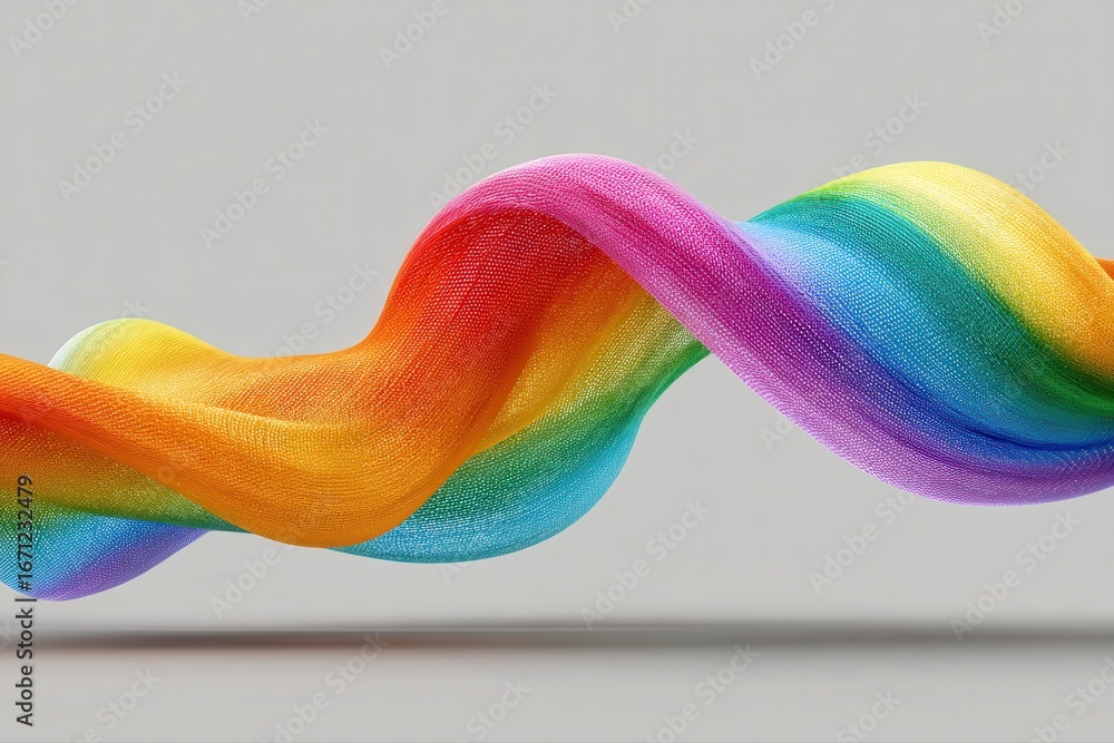 Poster rainbow ribbon waves textured fabric art colorful design abstract on transparent background