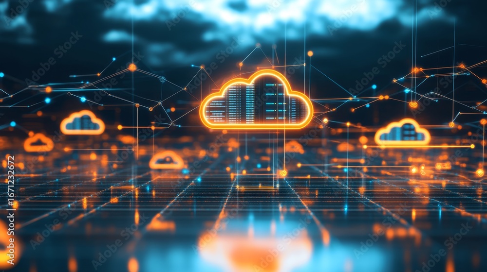 Aufkleber illuminating modern server room setup for cloud computing infrastructure high-tech environment futur
