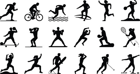Naklejka premium Diverse collection of athletic silhouettes showcasing a wide range of sports and activities