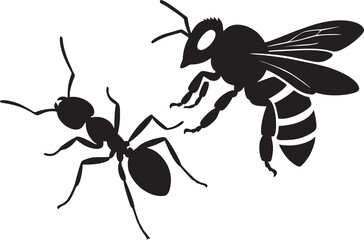 Black ant and honey bee on white background. Ant used in Chinese Medicine. Honey bee works in pollination and production of honey.