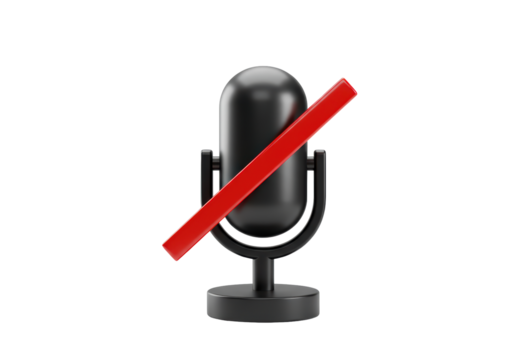 Isolated mute microphone icon, digital media sign for silence or audio off status, modern design