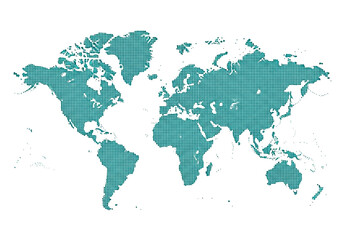Fototapeta premium Teal dotted world map on white background