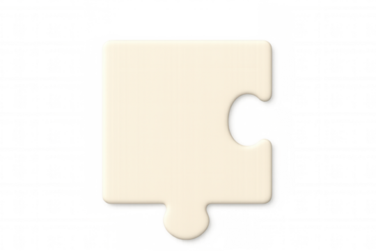 White puzzle piece with transparent background symbolizing problem-solving, strategy, and solution finding
