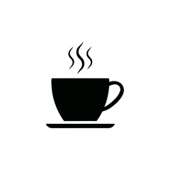 Black Coffee Cup Silhouette on White Background with Steam Ideal for Morning Beverage and Cafe Concepts and Minimalism Art