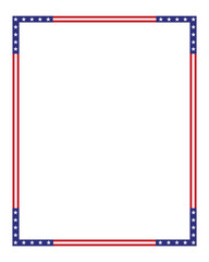 Fototapeta premium Vertical portrait American flag theme style rectangular square frame or border template USA red blue for independence day document, invitation decorative 4th July patriotic celebrations