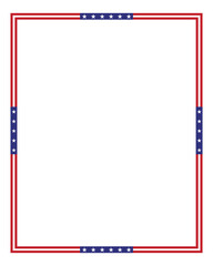 Vertical portrait American flag theme style rectangular square frame or border template USA red blue for independence day document, invitation decorative 4th July patriotic celebrations