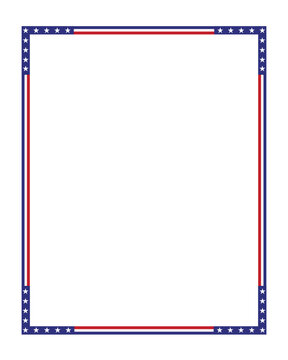 Vertical portrait American flag theme style rectangular square frame or border template USA red blue for independence day document, invitation decorative 4th July patriotic celebrations