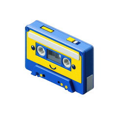 Obraz premium Cartoon cassette tape, blue and yellow, happy face