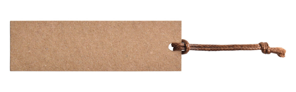 Craft paper tag with string isolated on white background