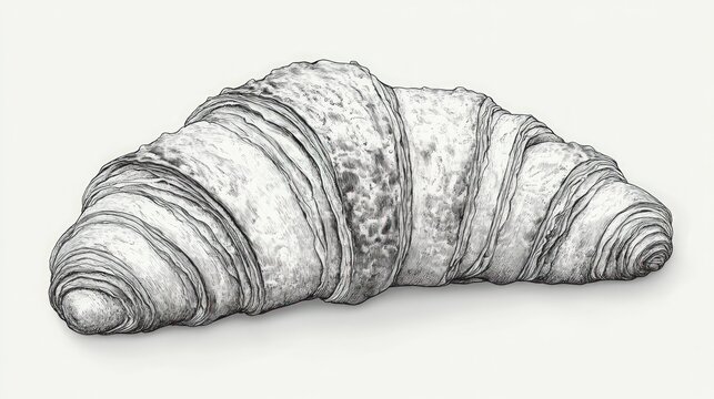 Detailed grayscale drawing of a croissant