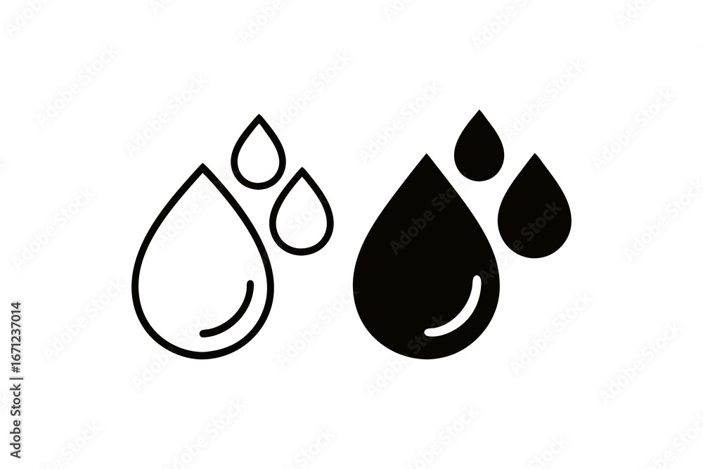Poster minimalist water drop icon set in black and white representing purity and simplicity for web design 
