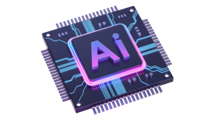 Cutting edge AI chip powered by futuristic glowing circuits