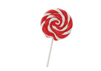 Isolated spiral lollipop candy on a stick, red and white striped hard sugar confection