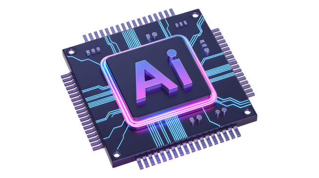 Cutting edge AI chip powered by futuristic glowing circuits