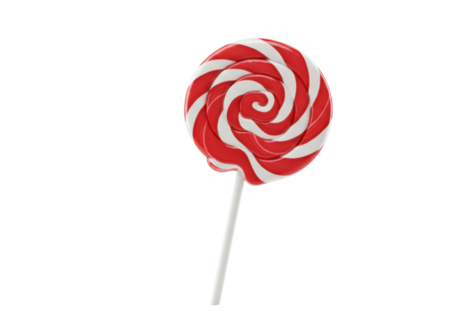 Isolated spiral lollipop candy on a stick, red and white striped hard sugar confection