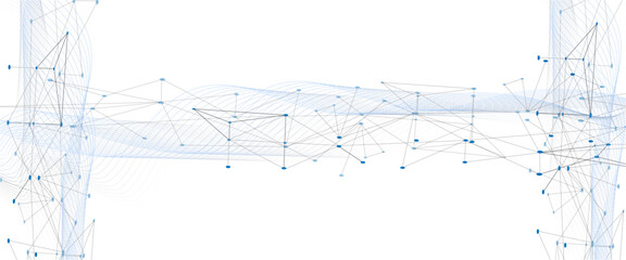 Abstract tech network connection dots. Digital technology and big data analysis background. White background abstract blue background