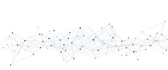 Abstract tech network connection dots. Digital technology and big data analysis background. Grey background with plexus lines. Geometric background with abstract  abstract vector background