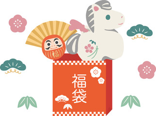 馬　午　午年　福袋　初売り　セール　年賀2026　年賀状2026　干支　かわいい　飾り　イラスト