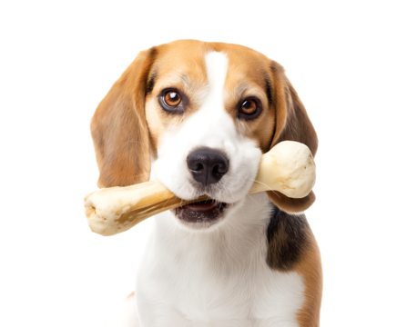 Adorable Beagle Dog with Bone Treat: Happy Pet Portrait isolated on a transparent background