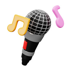Charming 3D Rendering Microphone with Floating Musical Note Icon Illustration