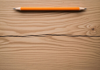 Obraz premium Single orange pencil lying horizontally on a textured wooden surface