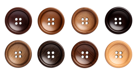 Collection of Natural Wood Buttons: A Variety of Textures and Tones isolated on a transparent background