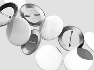 White Blank Round Pin Badge Floating Mockup 3D Render