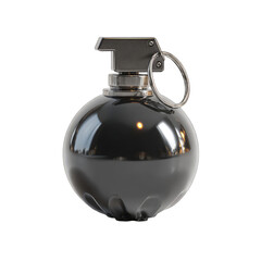 Black, spherical hand grenade, metallic cap and ring