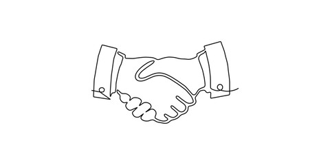 Hand handshake line business continuous people outline partnership vector together. Line handshake hand concept art trust deal agreement one illustration sketch isolated background work team man.