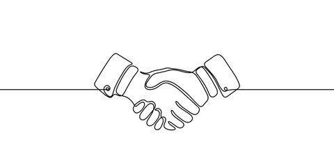 Line handshake hand continuous people business outline partnership vector together. Handshake line hand concept art trust deal agreement one illustration sketch isolated background work team man.