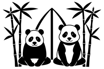 Fototapeta premium Panda sitting under bamboo silhouette vector