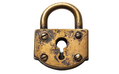 Antique brass padlock with keyhole isolated on transparent background