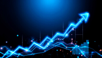 Abstract Background with Glowing Charts, Rising Arrows and Digital Graphs  Futuristic Business Growth Concept, Vector High Resolution