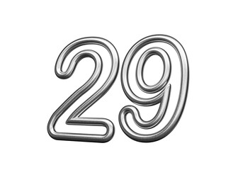 Number Twenty nine 29 Made Of Silver Metallic White Background 3D Illustration
